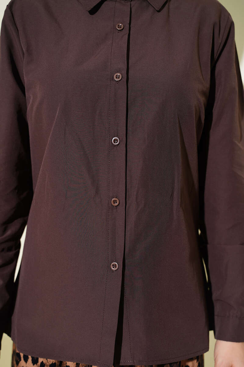 Basic Short Slim-Fit Shirt - Brown