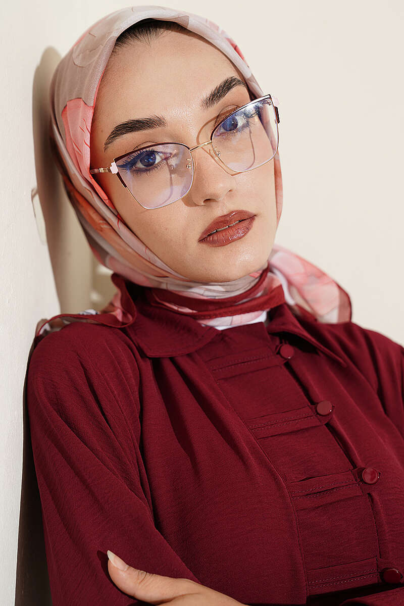 Soft Floral Print Scarf - Burgundy-Beige