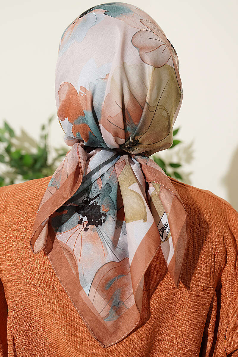 Soft Floral Print Scarf - Camel