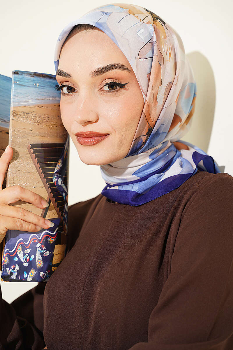 Soft Floral Print Scarf - Navy