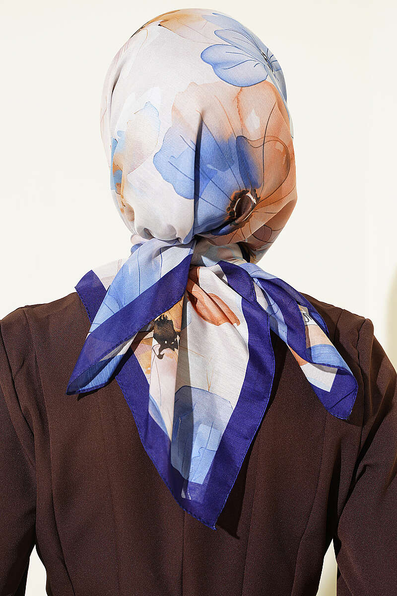 Soft Floral Print Scarf - Navy