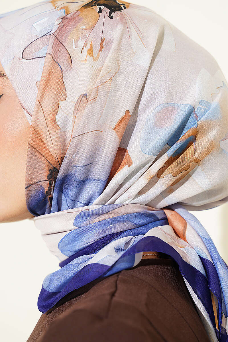 Soft Floral Print Scarf - Navy