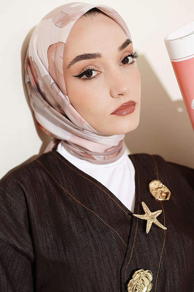 Soft Floral Print Scarf - Latte