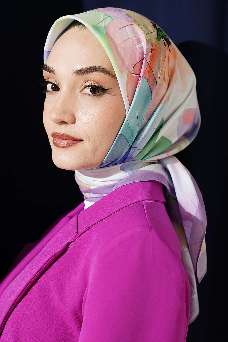Soft Floral Print Scarf - Lilac