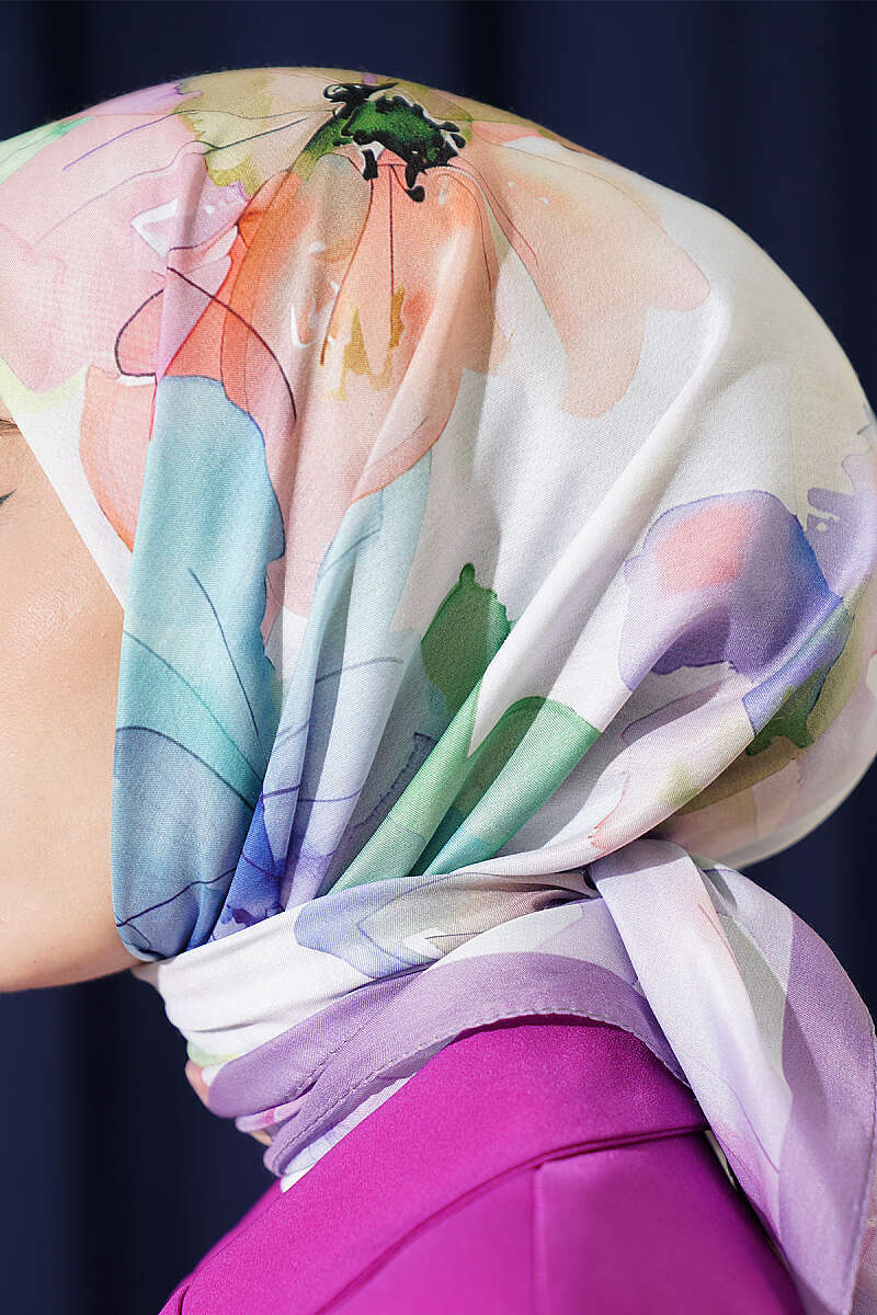 Soft Floral Print Scarf - Lilac