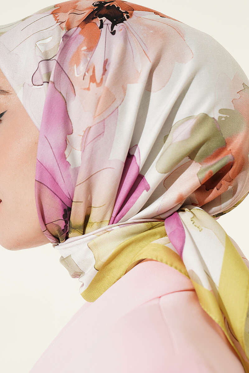 Soft Floral Print Scarf - Olive