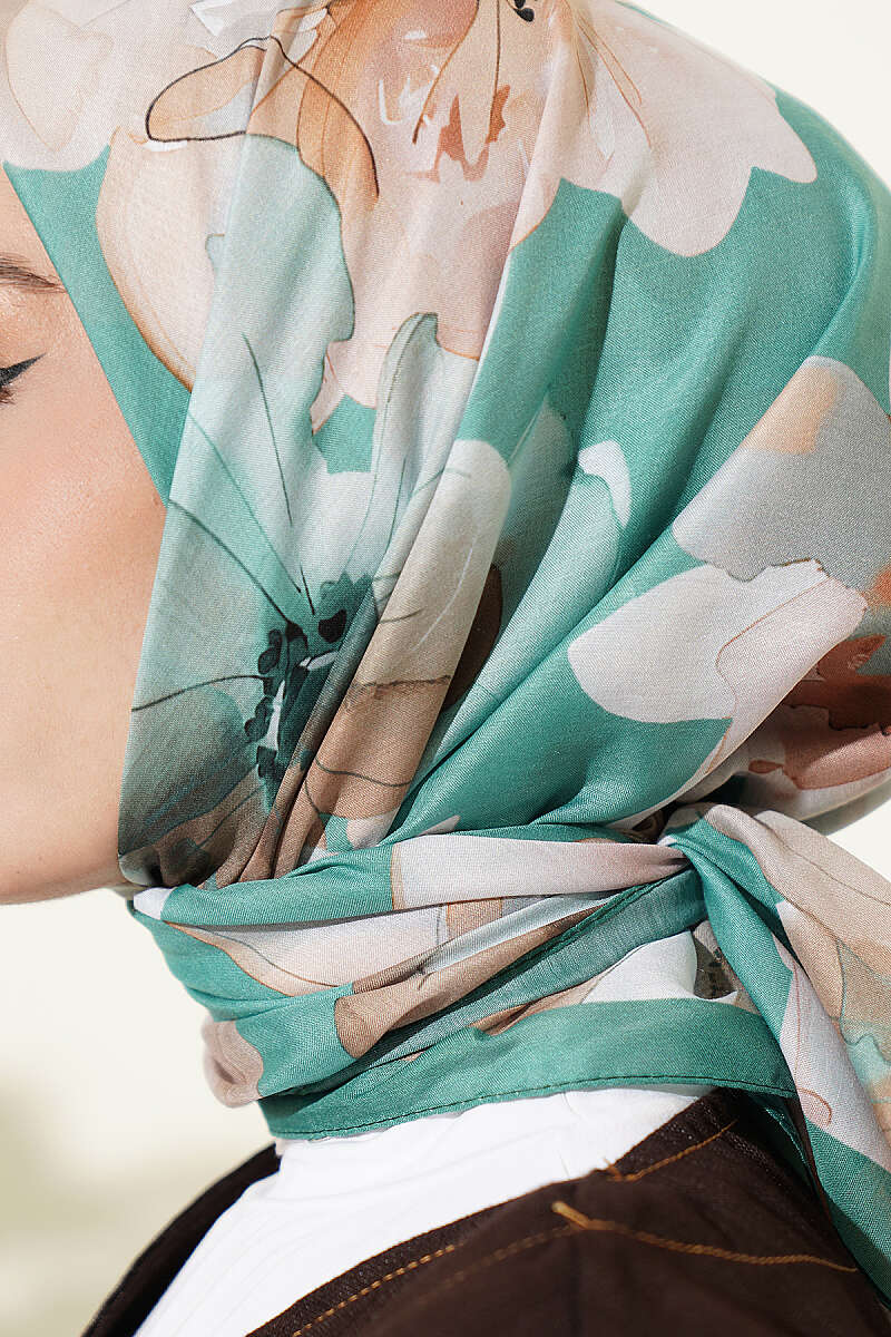 Soft Floral Print Scarf - Green