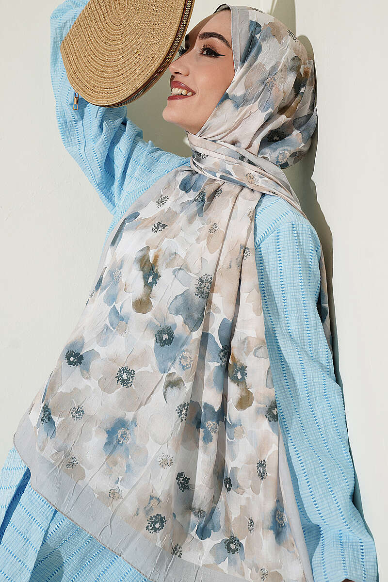 Soft Flora Bamboo Crinkle Shawl - Grey