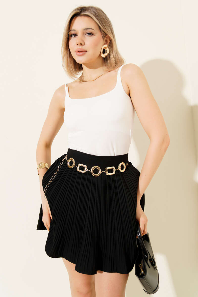 Plissé Mini Skirt with Shorts Lining - Black