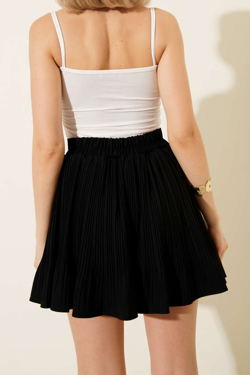 Plissé Mini Skirt with Shorts Lining - Black