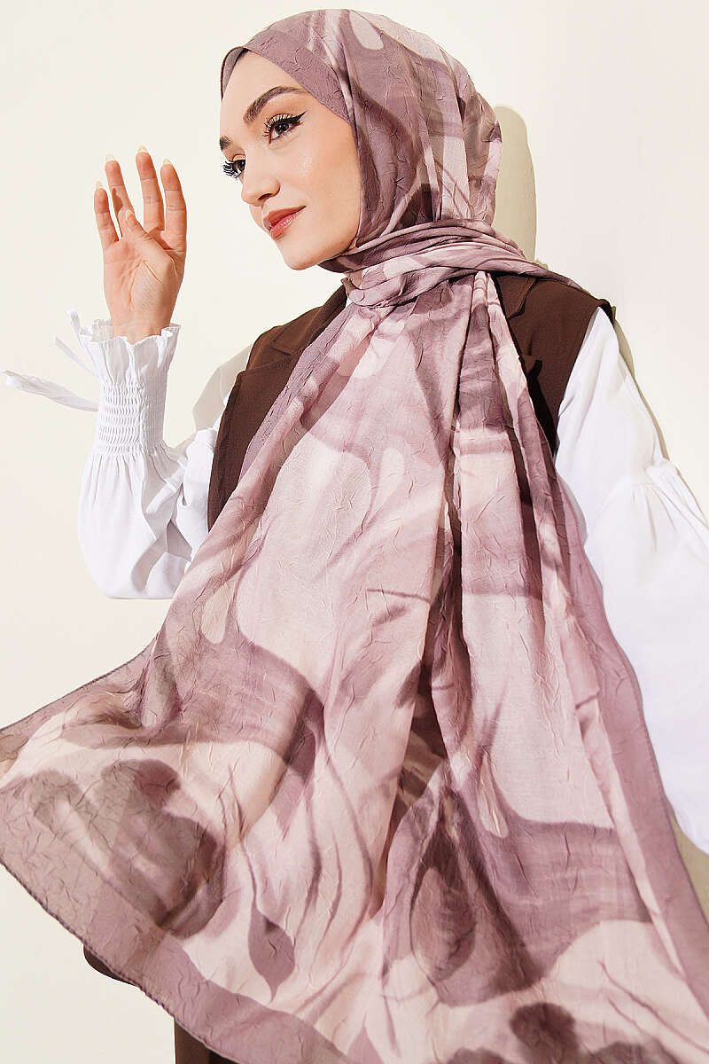 Abstract Leaf Bamboo Crinkle Shawl - Mink