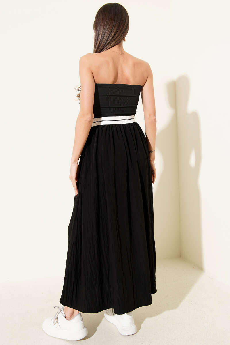 Strapless Midi Dress with Trim Detail - Black