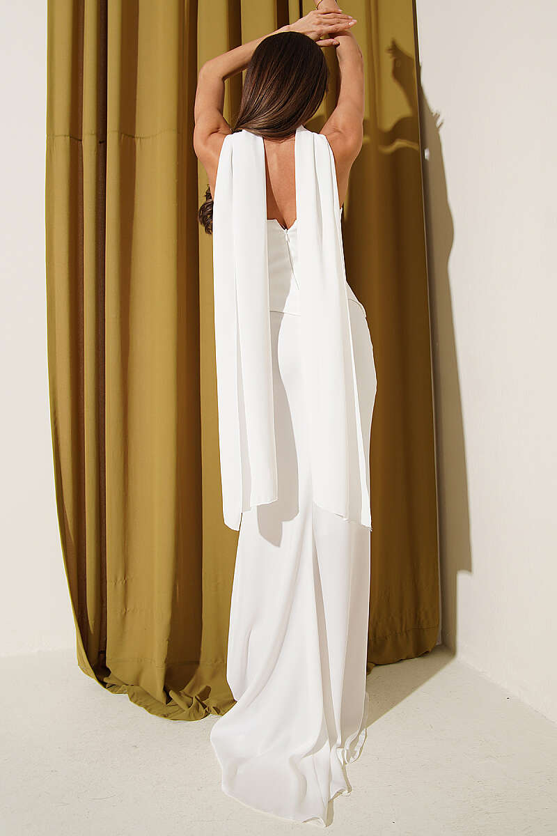 Strapless Evening Dress with Stone Front - Ecru