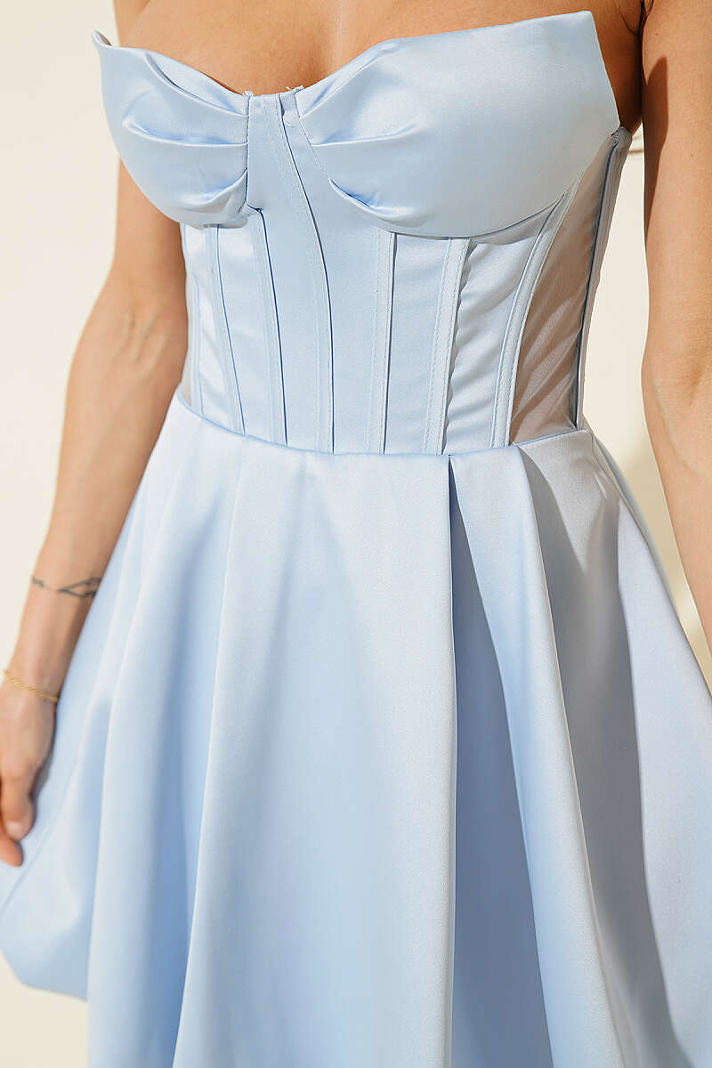 Strapless Mini Evening Dress - Light Blue