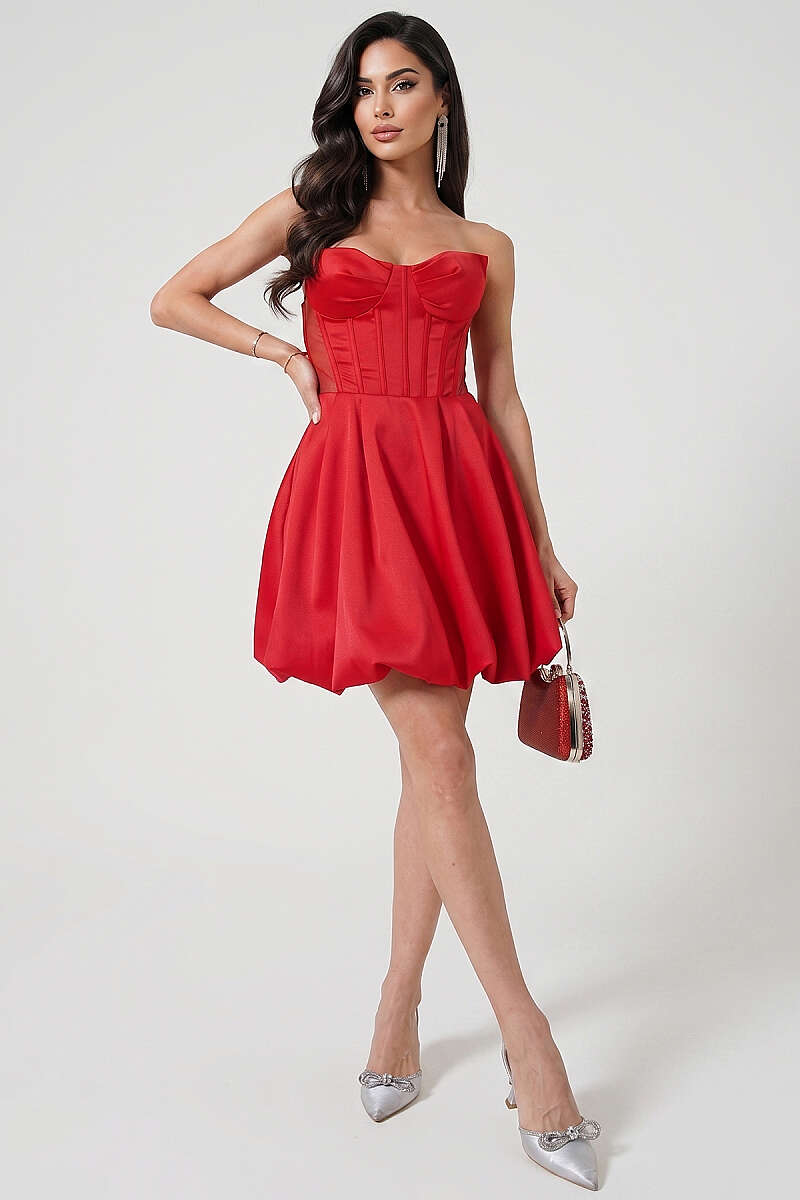 Strapless Mini Evening Dress - Red