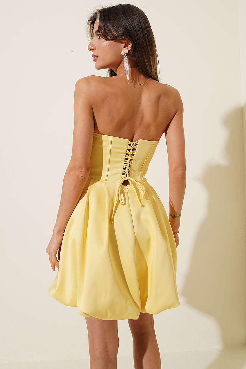 Strapless Mini Evening Dress - Yellow