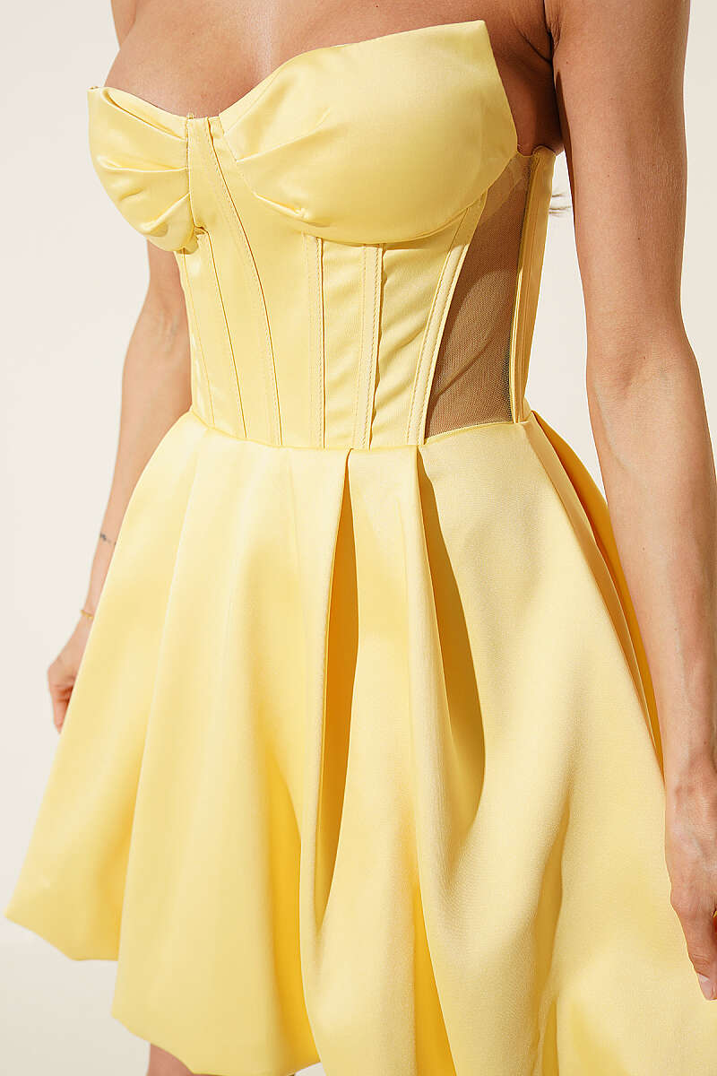 Strapless Mini Evening Dress - Yellow