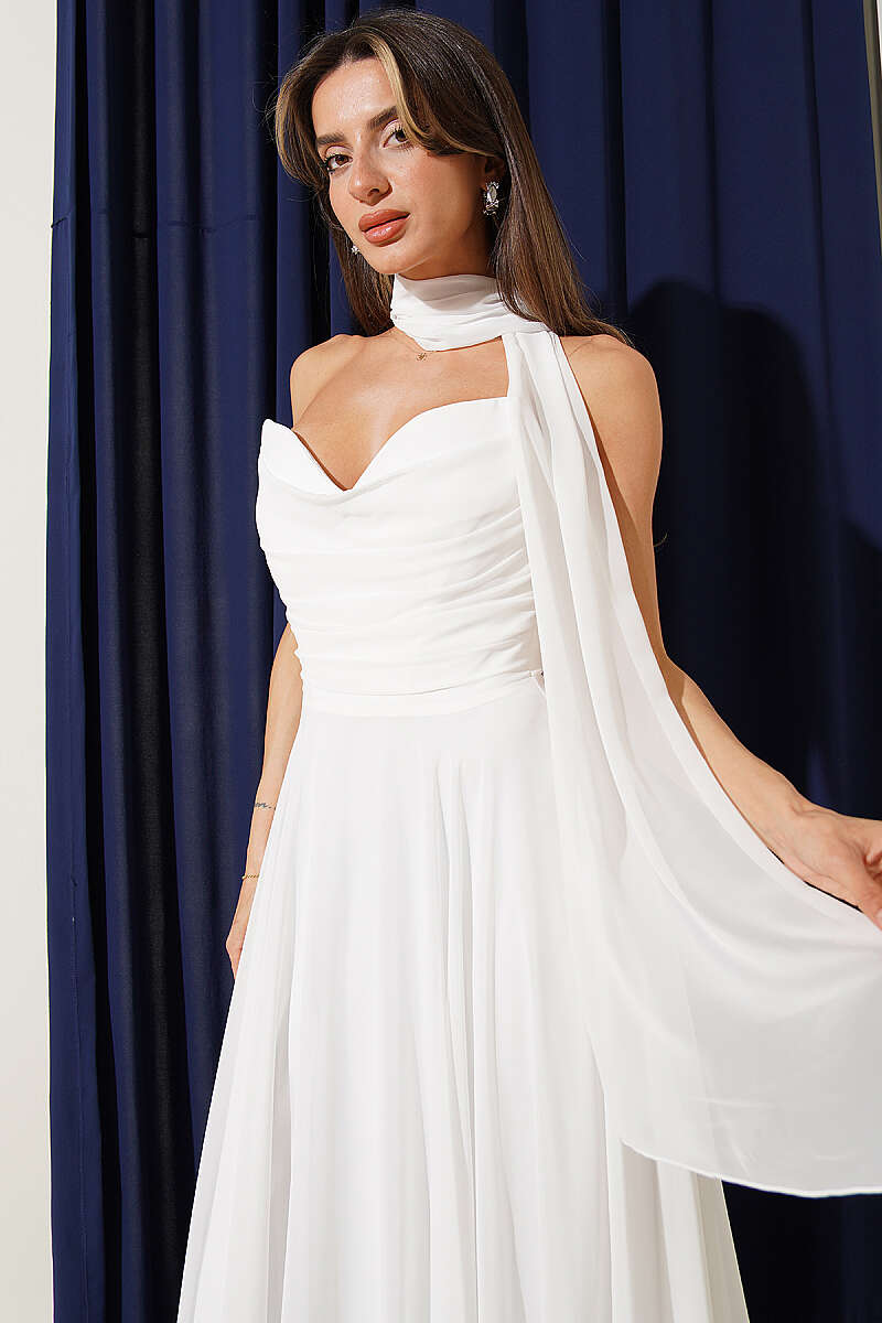 Strapless Chiffon Evening Dress - Ecru