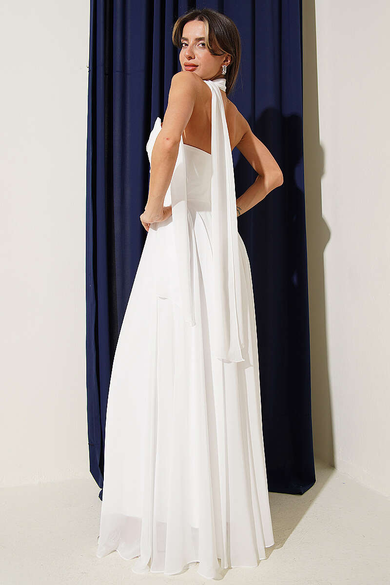Strapless Chiffon Evening Dress - Ecru