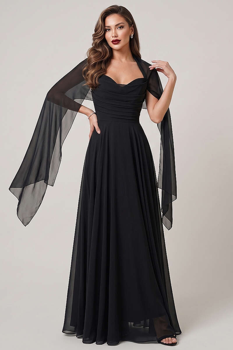 Strapless Chiffon Evening Dress - Black