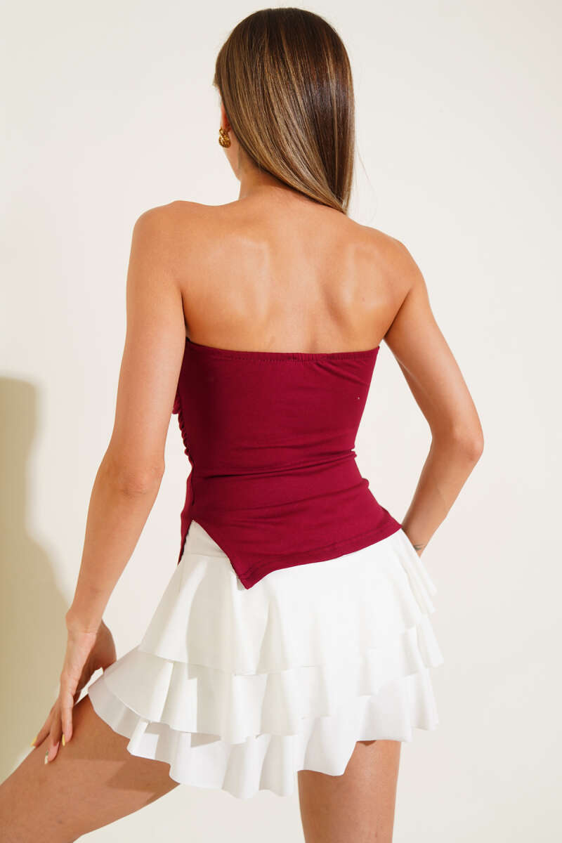 Strapless Blouse with Side Slit - Burgundy