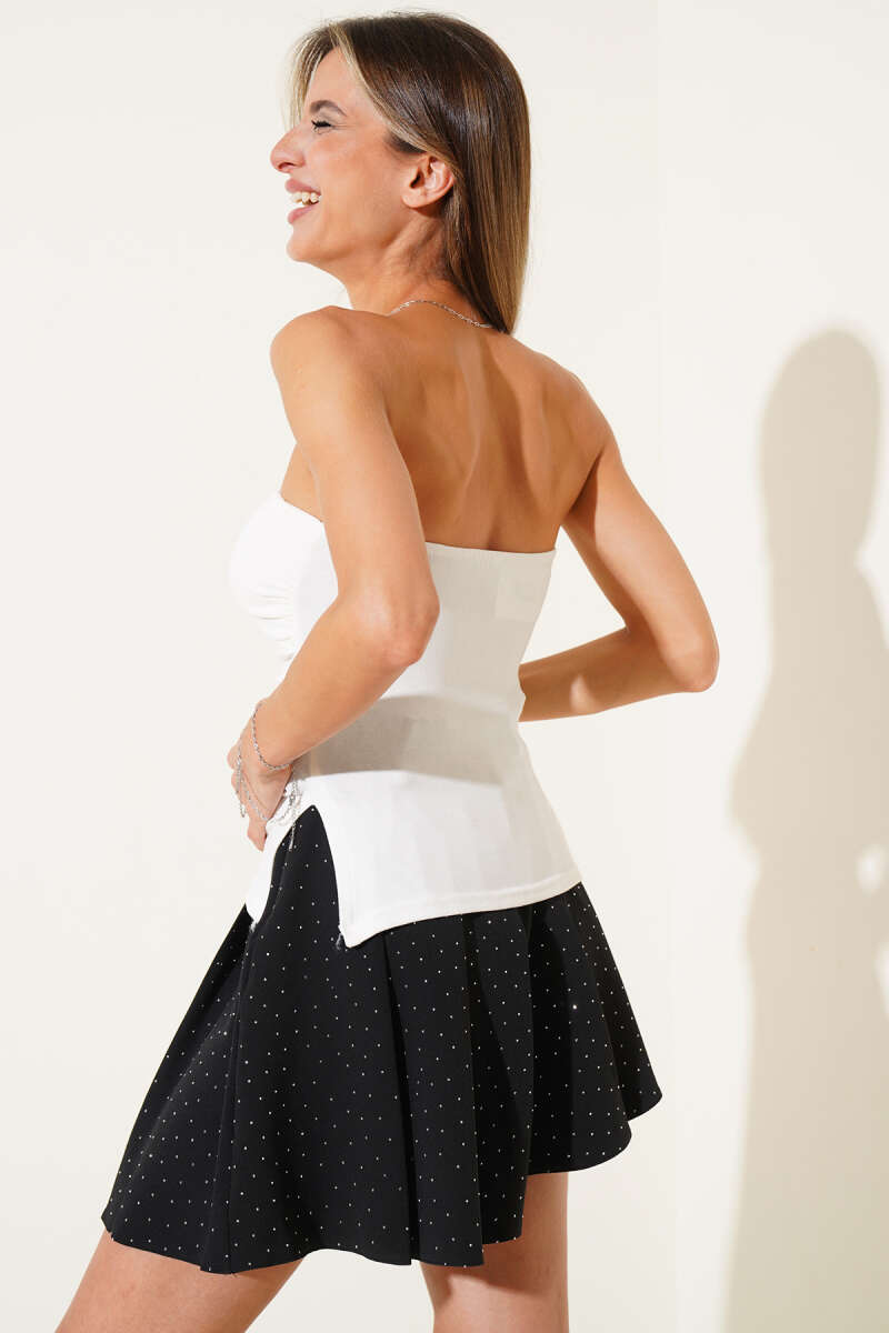 Strapless Blouse with Side Slit - Ecru