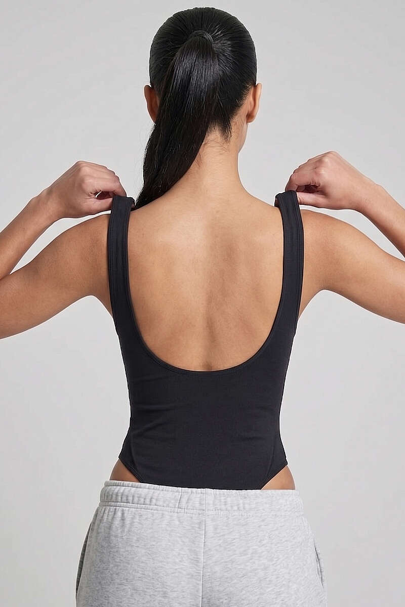 Snap Thong Bodysuit - Black