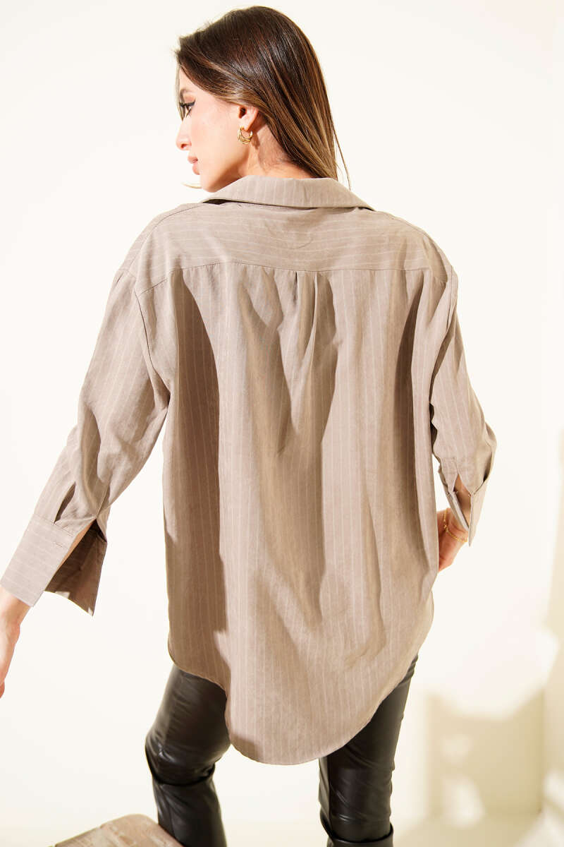 Striped Suede Shirt - Mink