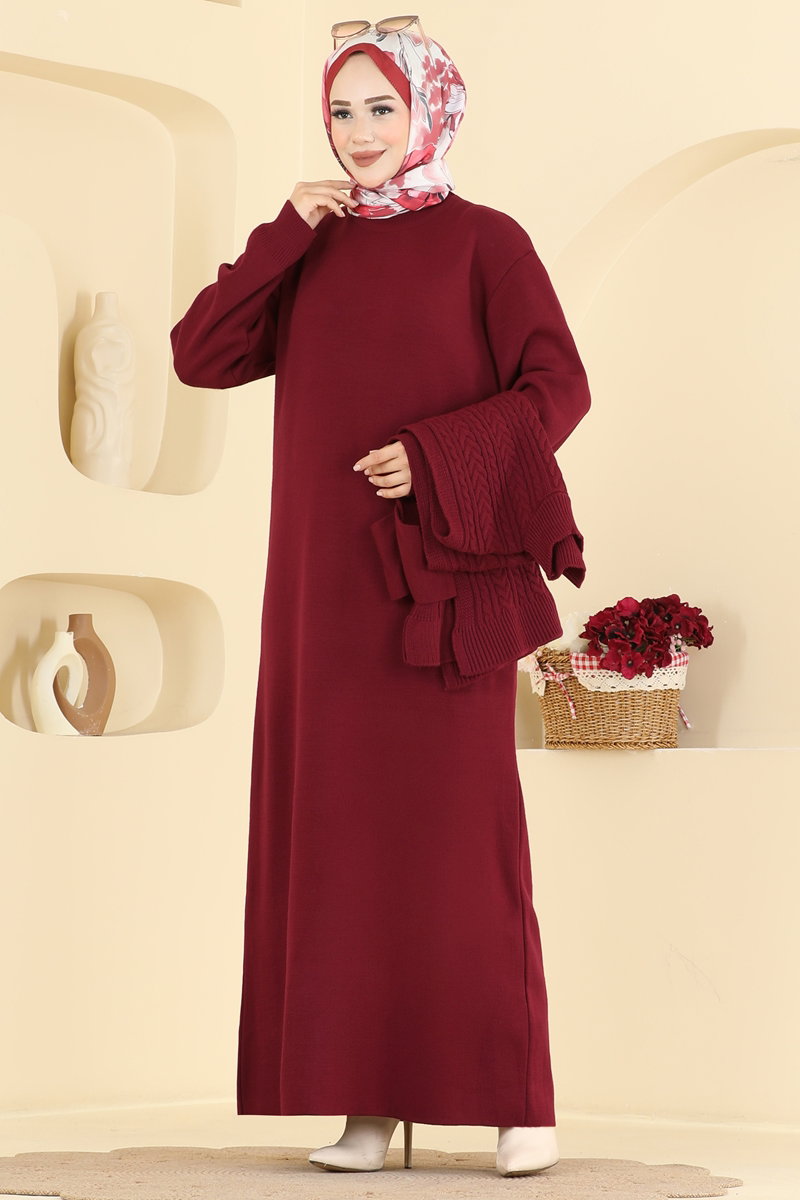 Knit Dress with Sweater Detail - Burgundy