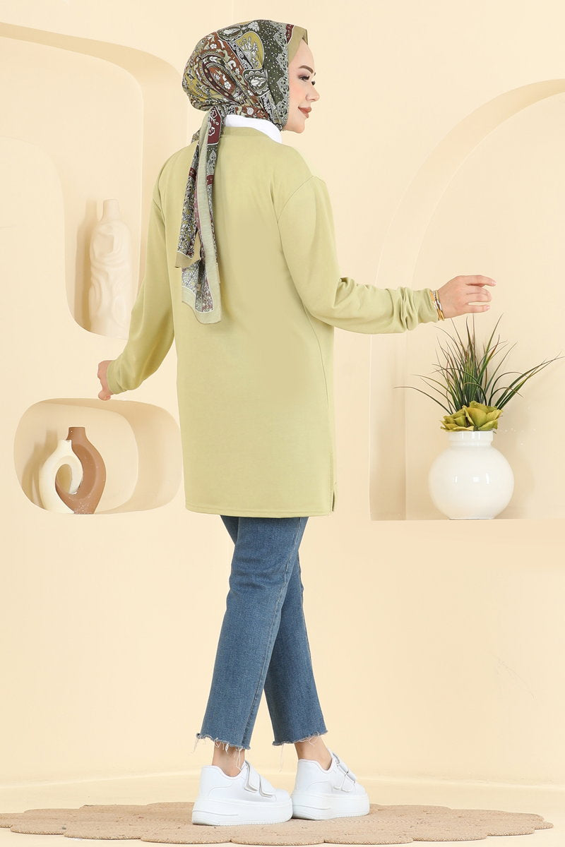Rhinestone-Print Two-Thread Tunic - Light Almond Green