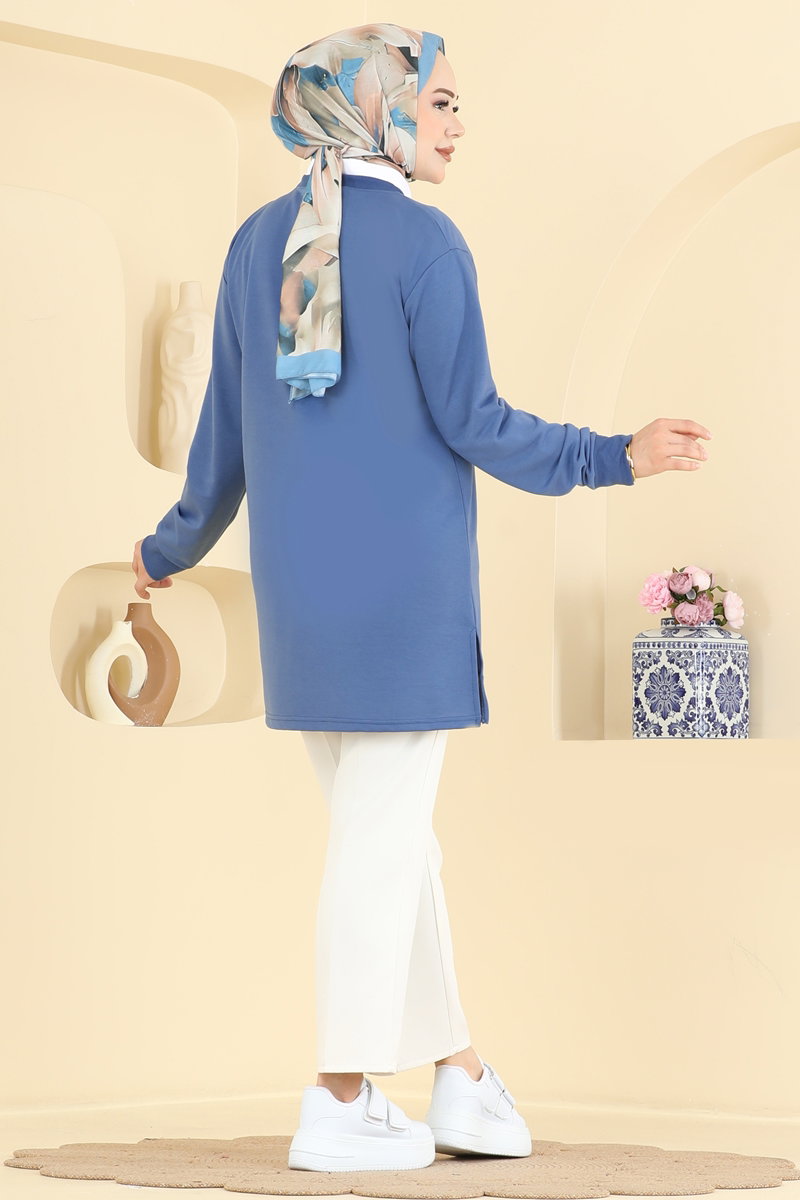 Rhinestone-Print Two-Thread Tunic - Indigo