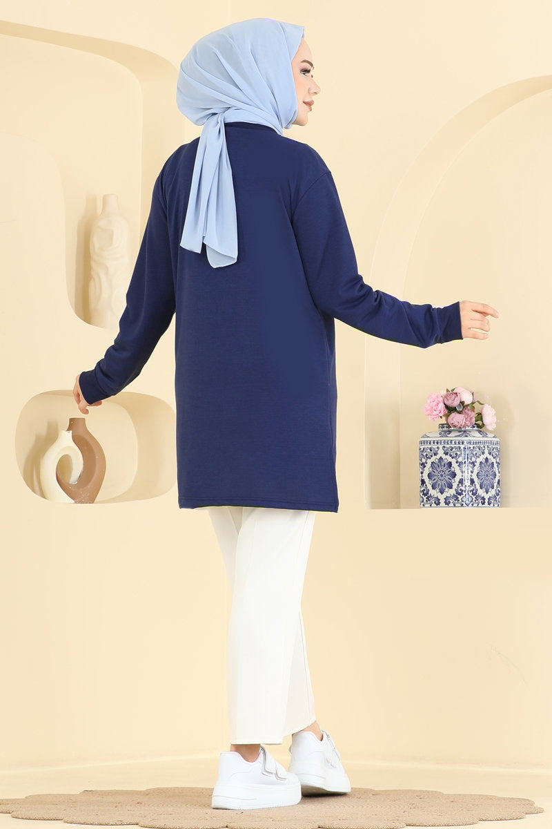 Rhinestone-Print Two-Thread Tunic - Navy