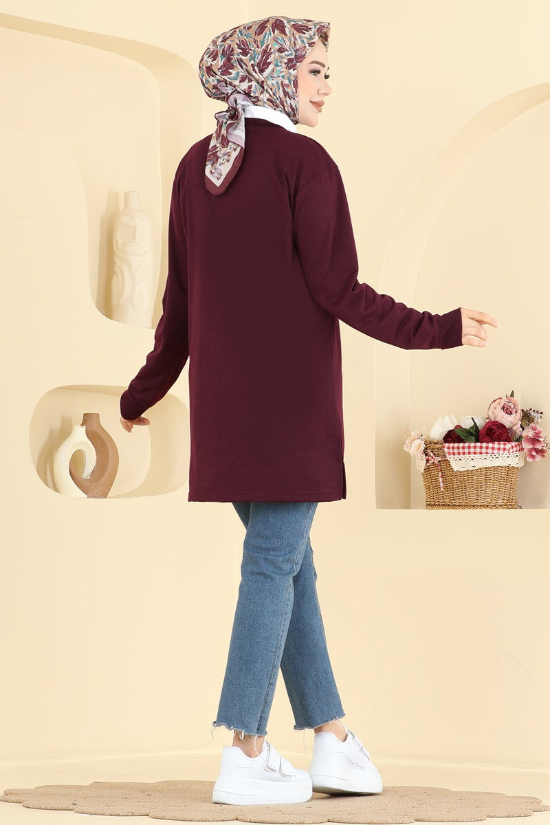Rhinestone-Print Two-Thread Tunic - Plum