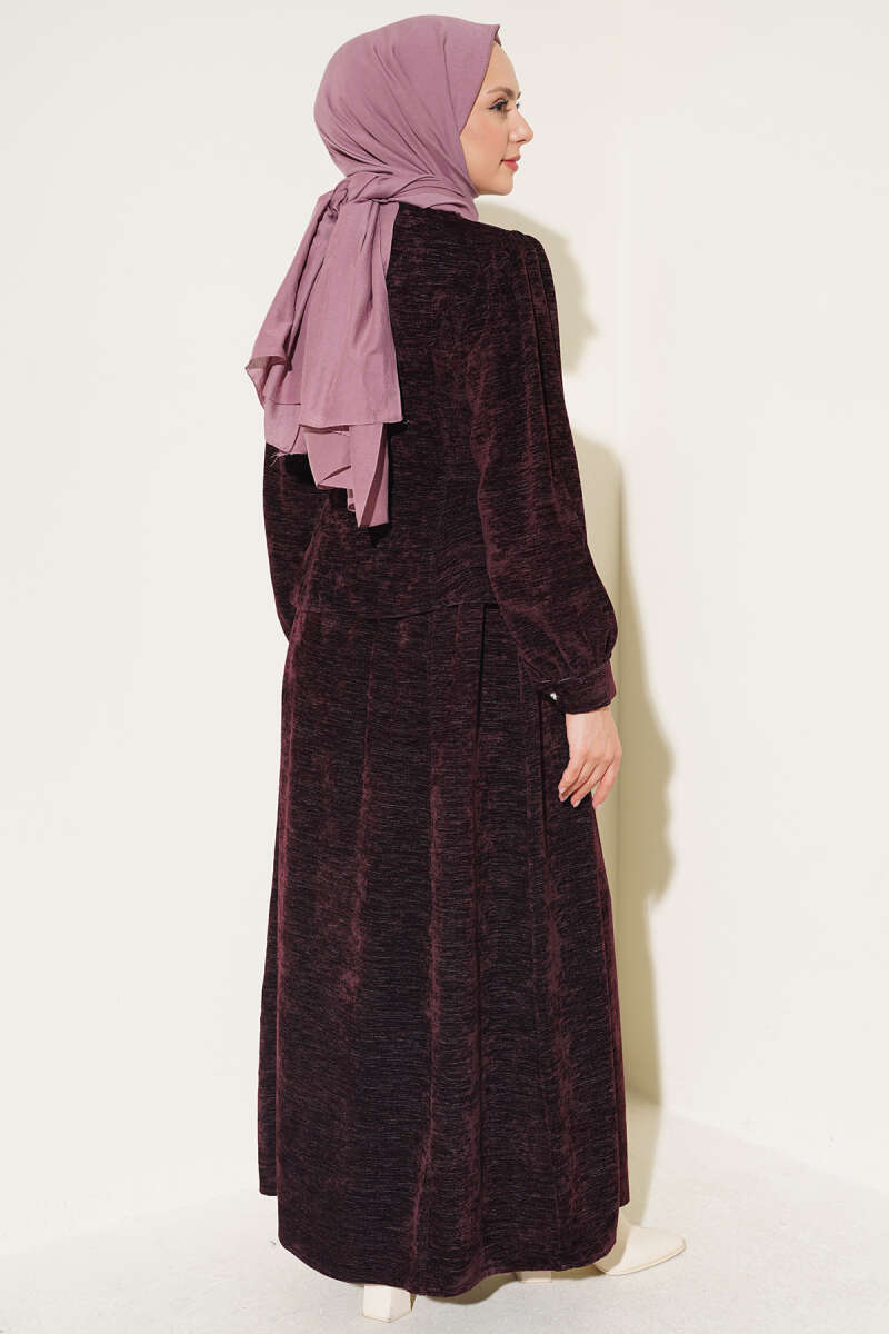 Two-Piece Skirt Set with Jewelled Rivet Buttons - Plum