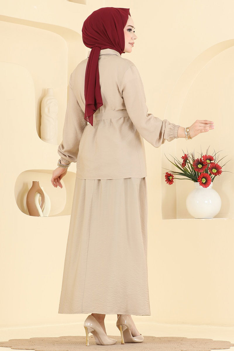 Stone-Detail Woven Two-Piece Set - Mink