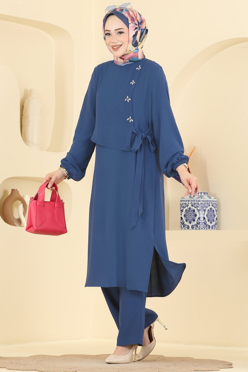 Aerobin Two-Piece Tie Set with Stones - Light Indigo