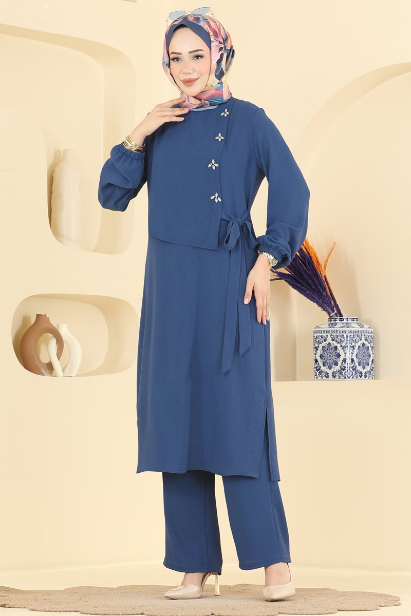 Aerobin Two-Piece Tie Set with Stones - Light Indigo