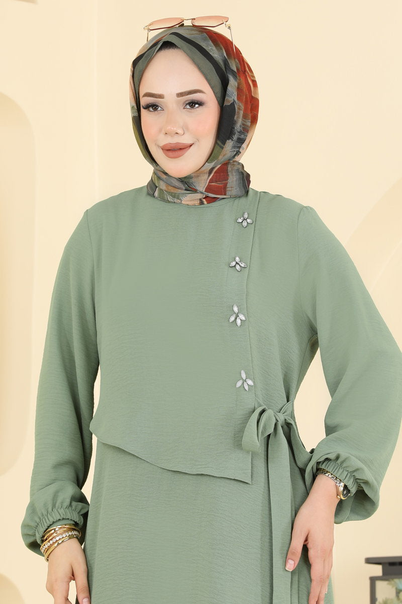 Aerobin Two-Piece Tie Set with Stones - Almond Green