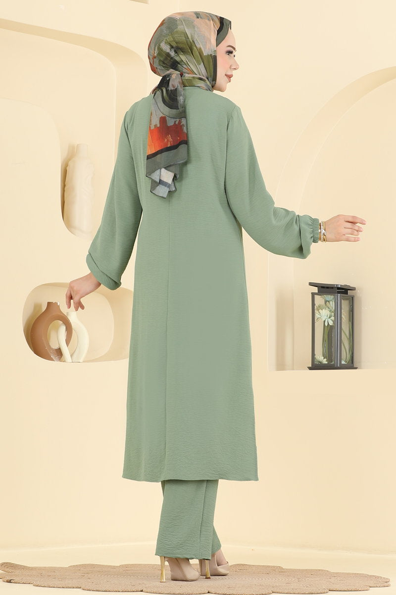 Aerobin Two-Piece Tie Set with Stones - Almond Green
