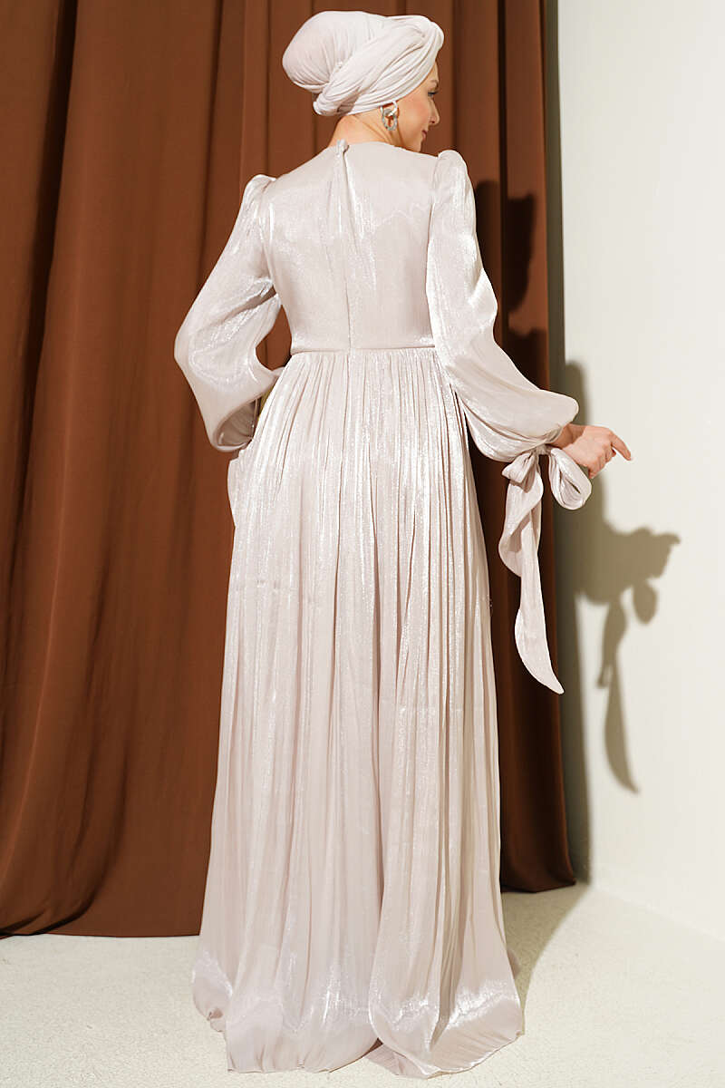 Draped Evening Dress with Stone Detail - Stone