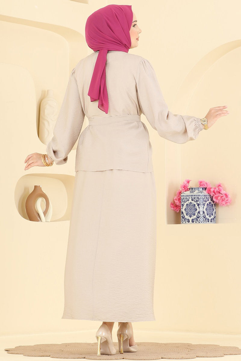 Zip Woven Set with Stone Detail - Stone