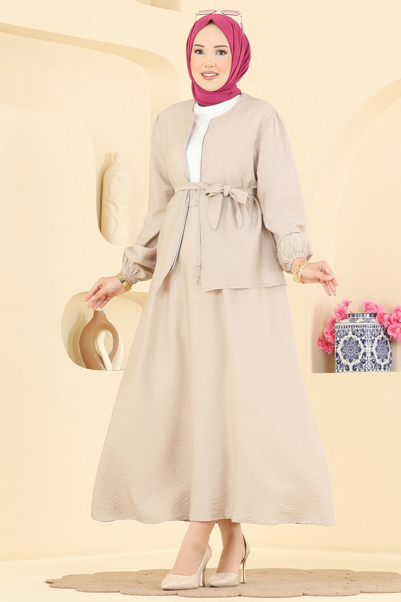 Zip Woven Set with Stone Detail - Stone