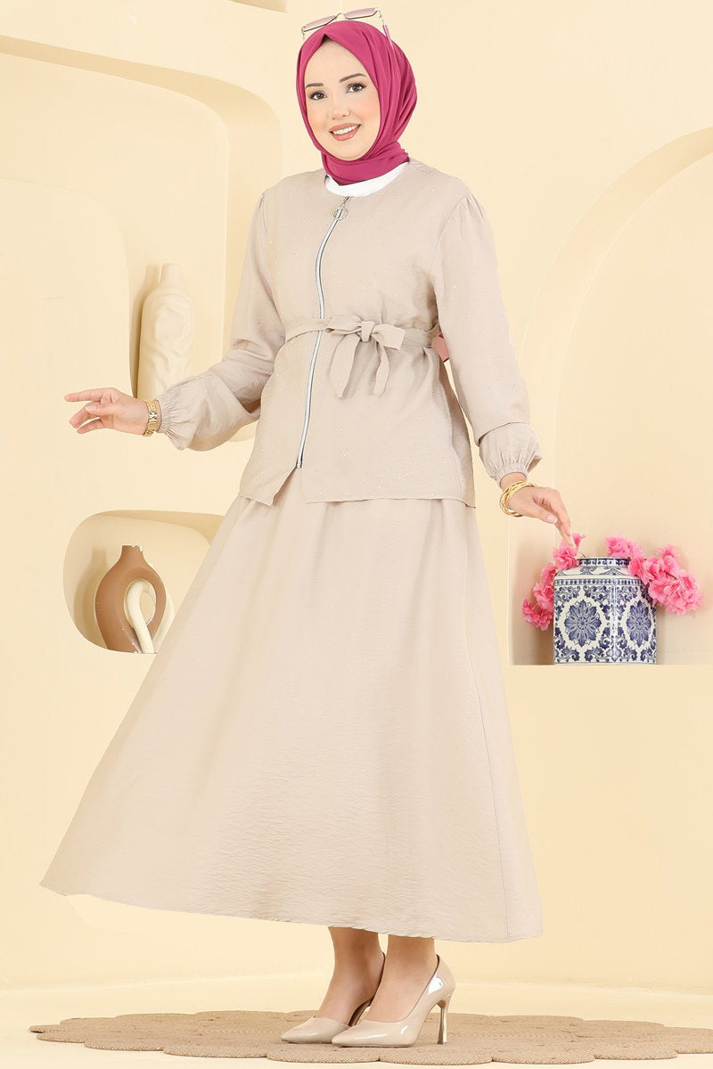 Zip Woven Set with Stone Detail - Stone