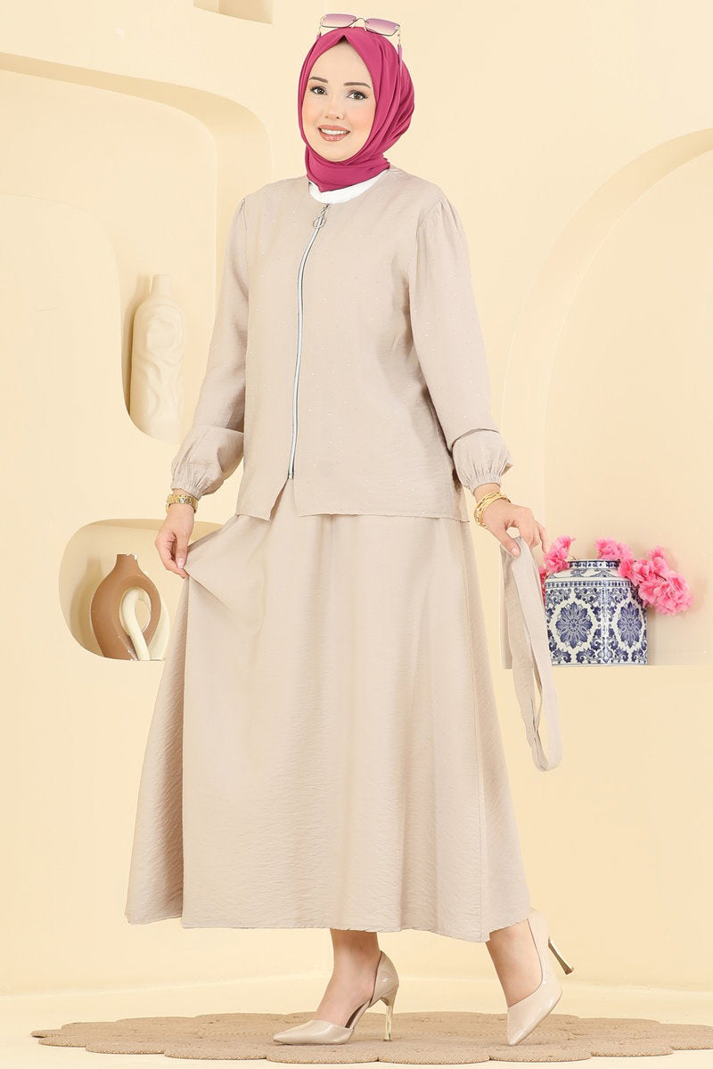 Zip Woven Set with Stone Detail - Stone