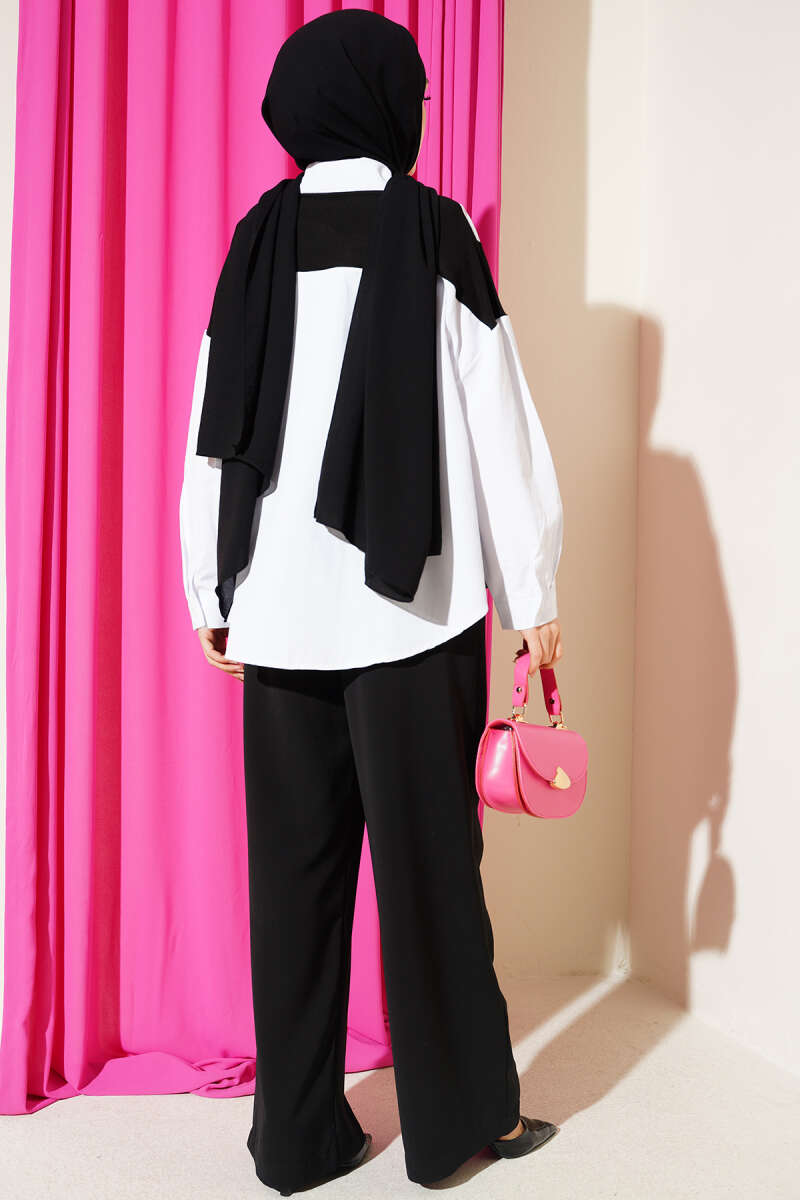 Shirt with Stone Detail and Trim - White