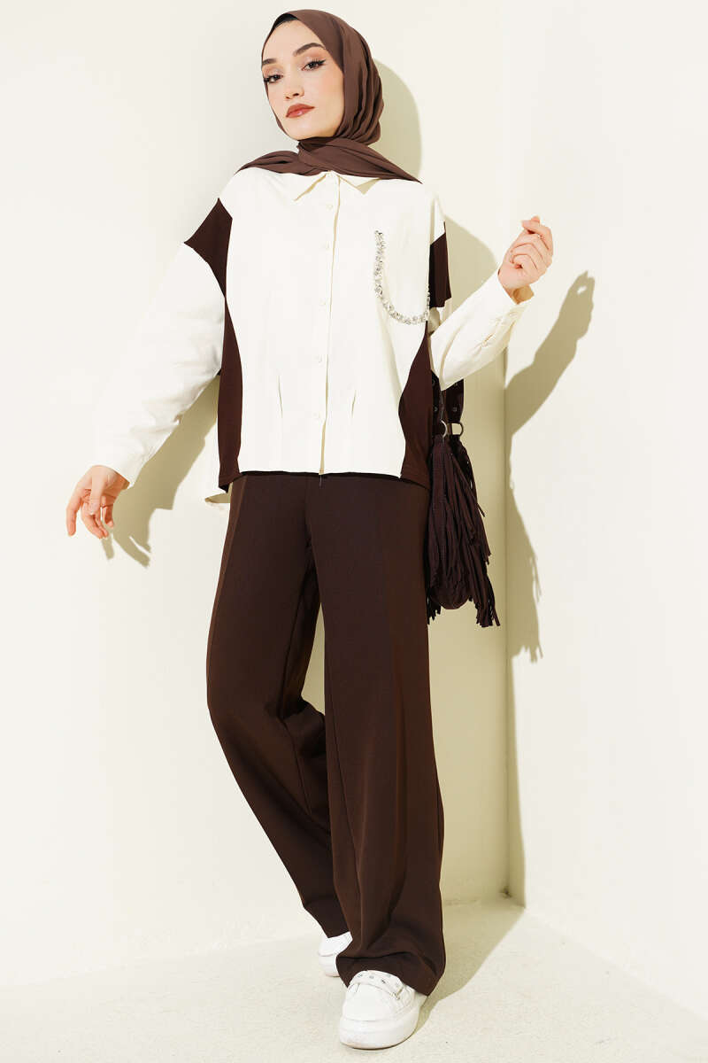 Shirt with Stone Detail and Trim - Ecru