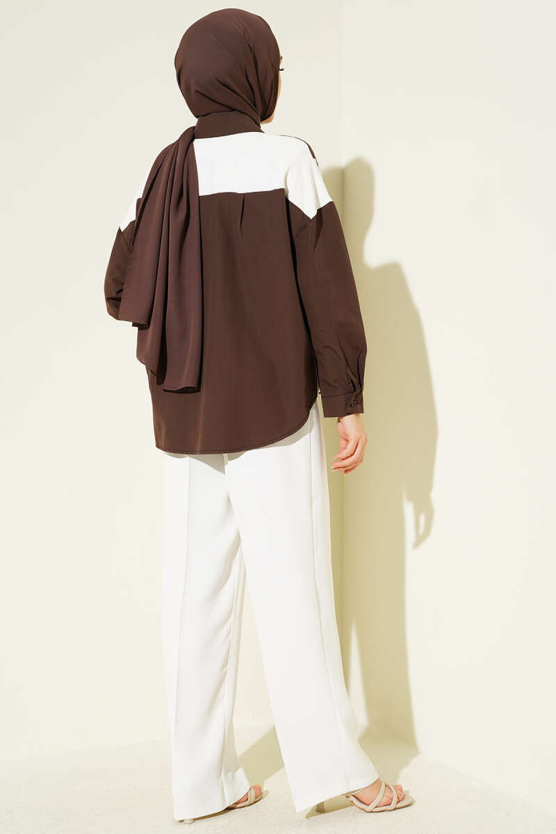 Shirt with Stone Detail and Trim - Brown