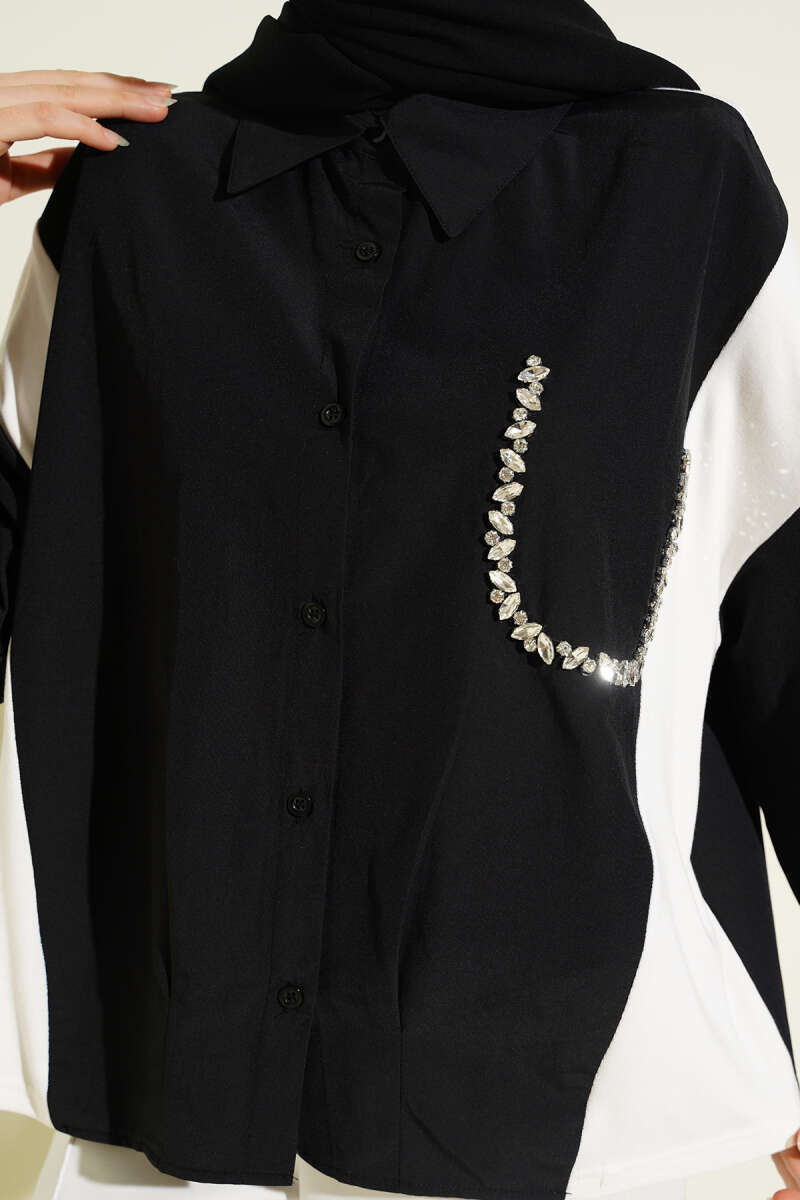 Shirt with Stone Detail and Trim - Black