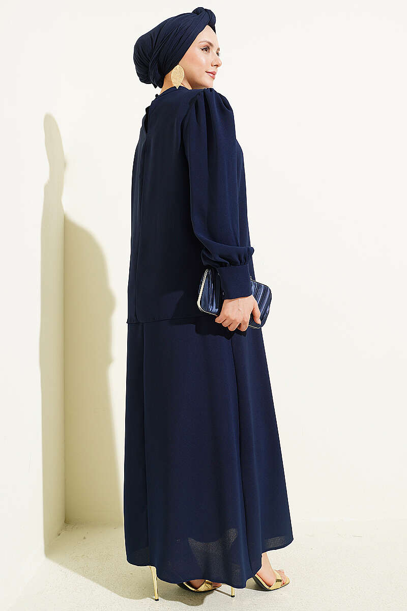 Stone-Detail Pinafore Two-Piece Set - Navy