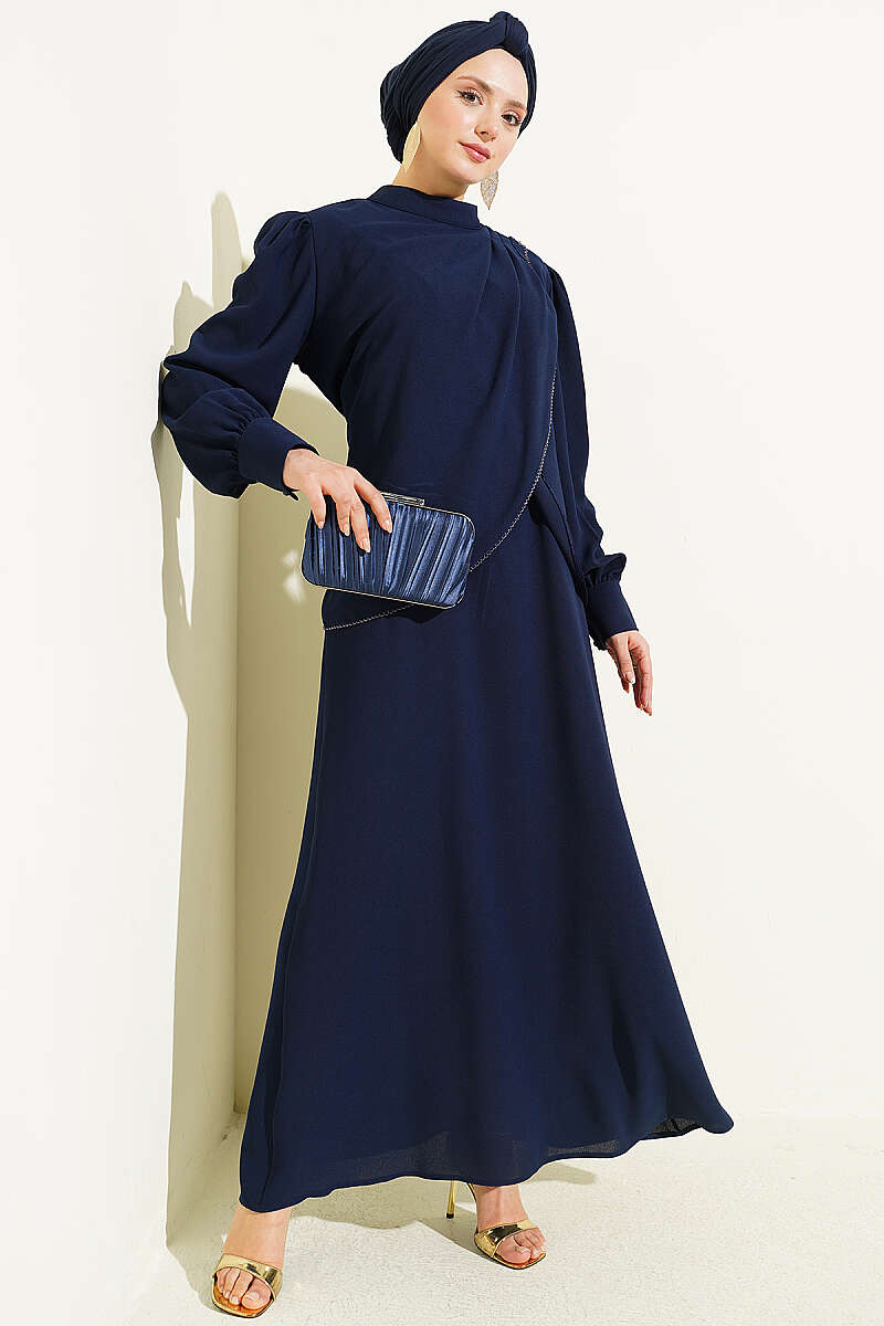 Stone-Detail Pinafore Two-Piece Set - Navy